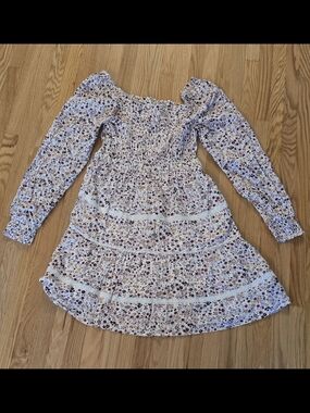Japna Cream Dress with Purple and Brown Floral Print